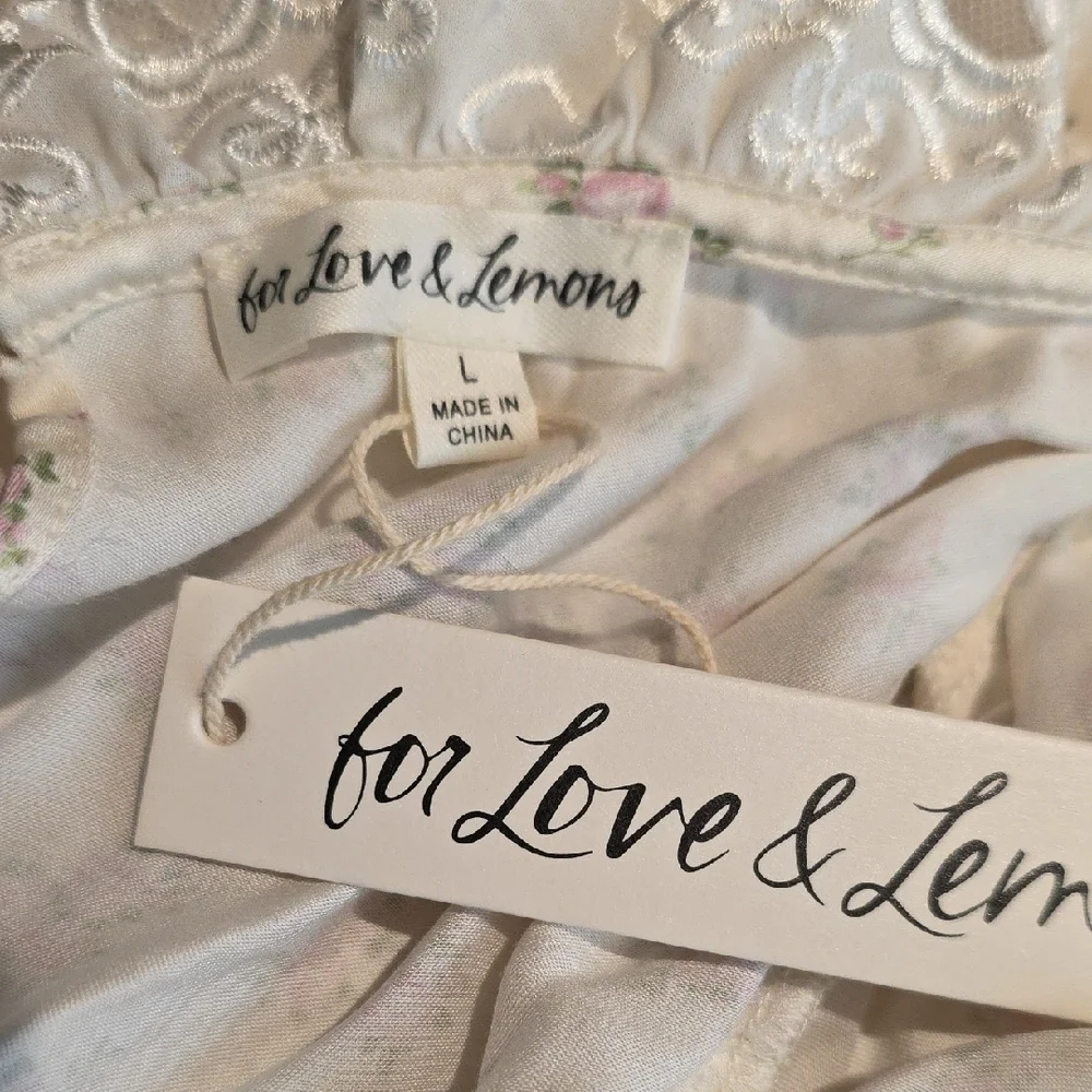 NWOT FOR LOVE AND LEMONS PASTEL FIELDS PINK ROSE PRINT WHITE MIDI DRESS SIZE L - Picture 8 of 10